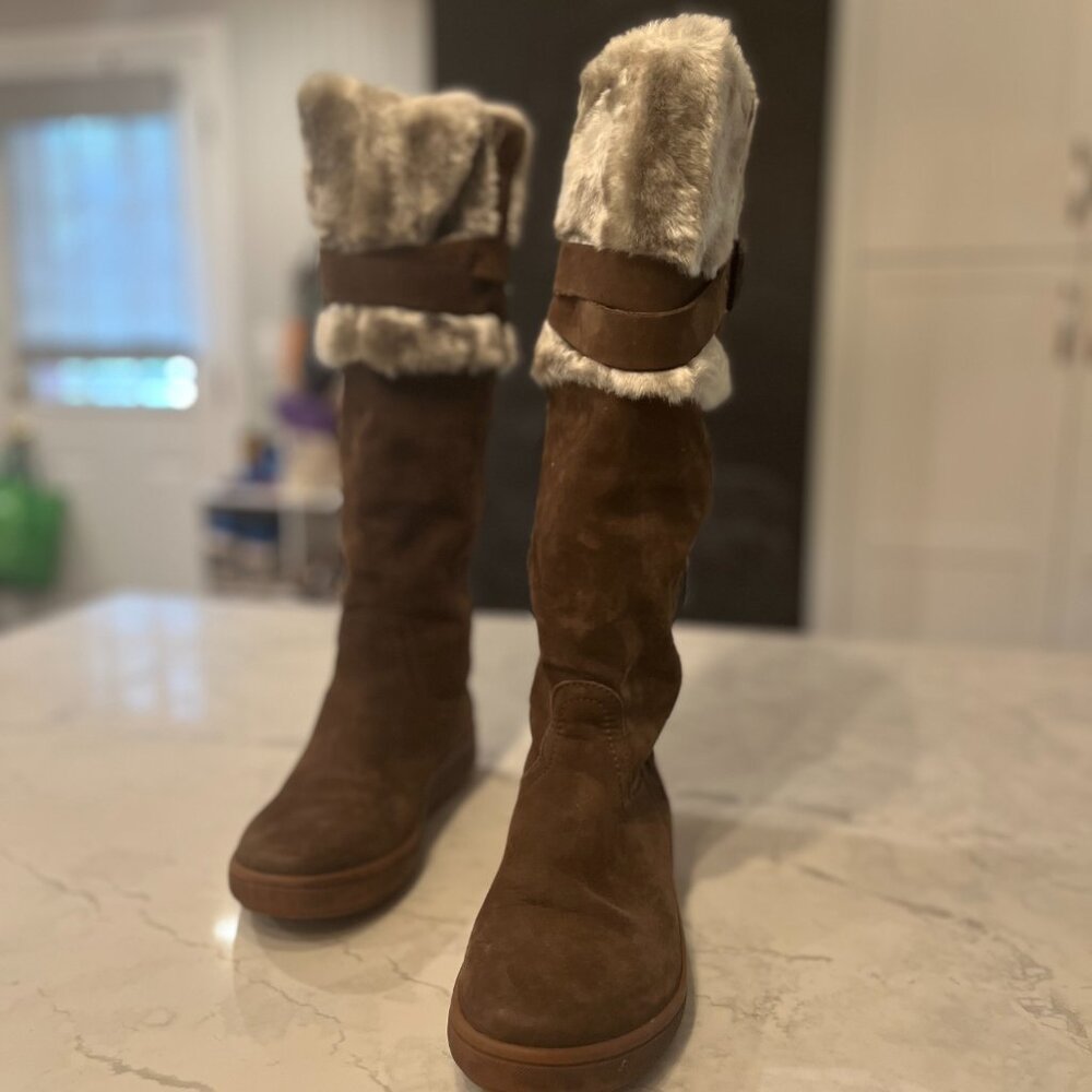 Goex Brown Suede Tall Faux Fur Boots